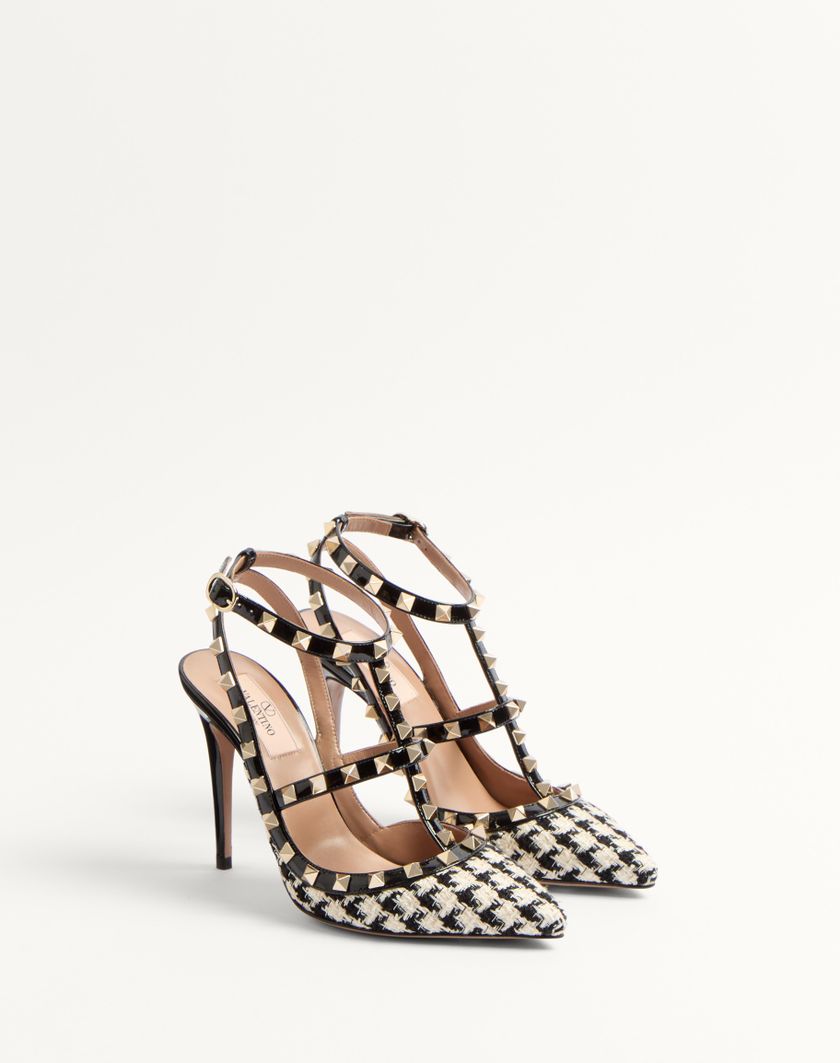 ROCKSTUD PUMP IN PIED-DE-POULE FABRIC 100MM - Image 1